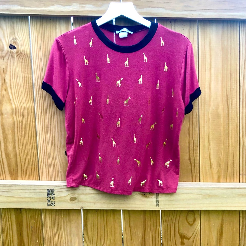 Gaze Shirt Gold Giraffe Graphic Tee Sz.Large
